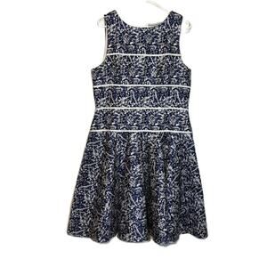 Maeve Anthropologie Atelier Drop Waist Blue White Sleeveless Splatter Dress 14